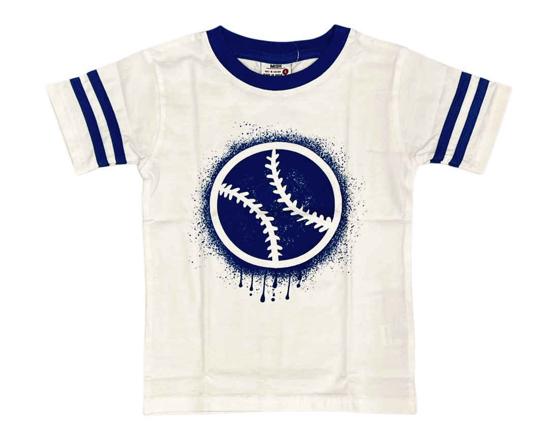 Mish White/Cobalt Baseball Graffiti Ringer Tee