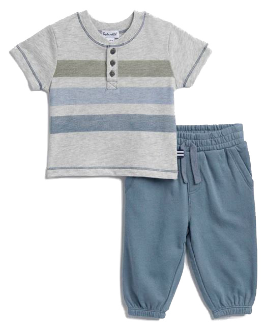Splended Denim Stripe SS Infant Pant Set