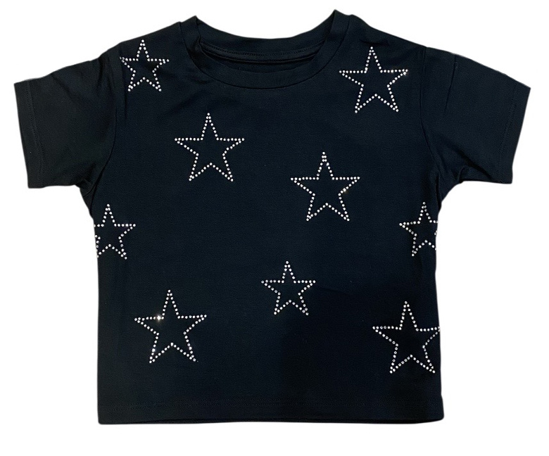 Mia Black Rhinestone Stars Top