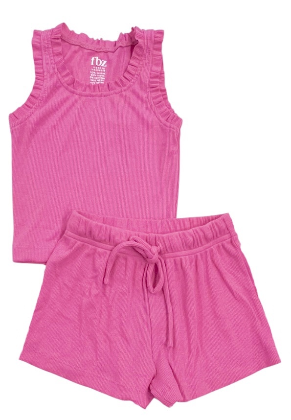 FBZ Pink Ribbed Ruffled Short Set
