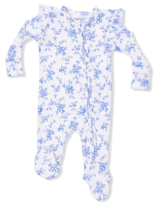 Angel Dear Blue Vines Floral Ribbed Footie