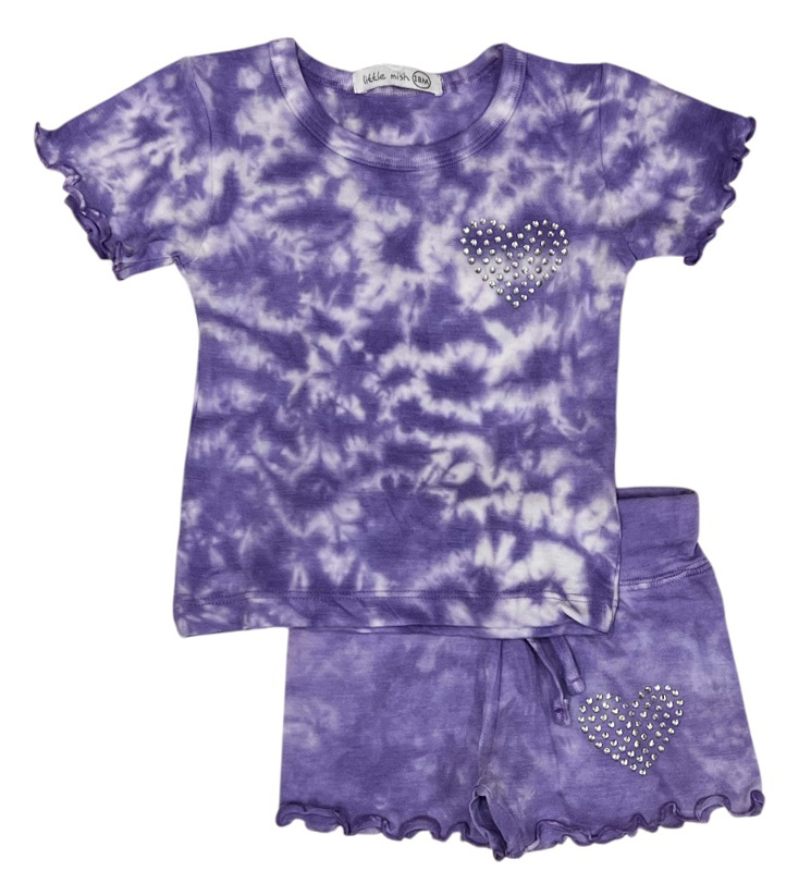 Little Mish Purple TD Rhinestone Heart Short Set