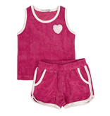 Little Mish Fuchsia Heart Patch Terry Inf Short Set