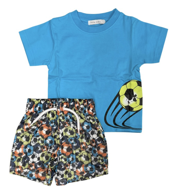 Little Mish Aqua Soccer Mesh Short Set