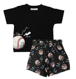 Little Mish Black Baseball Mesh Short Set