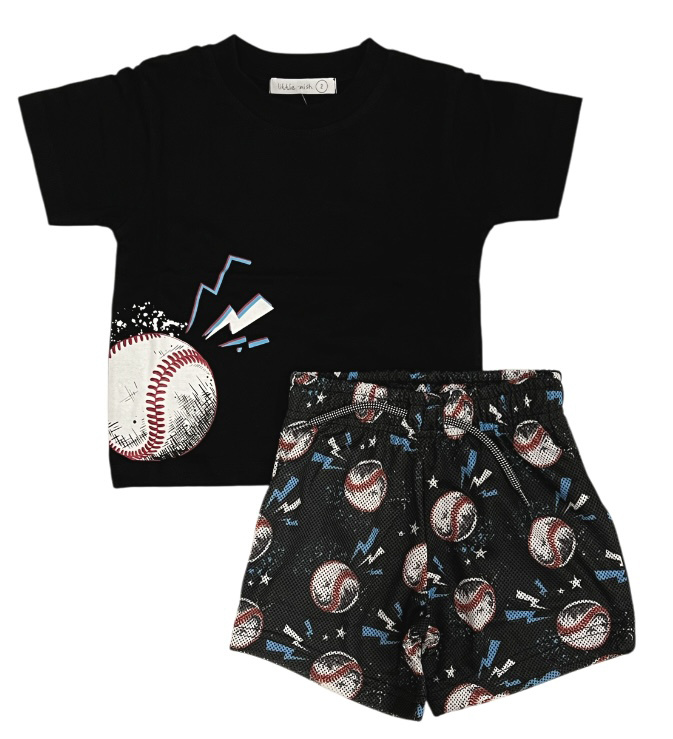 Little Mish Black Baseball Mesh Short Inf Set