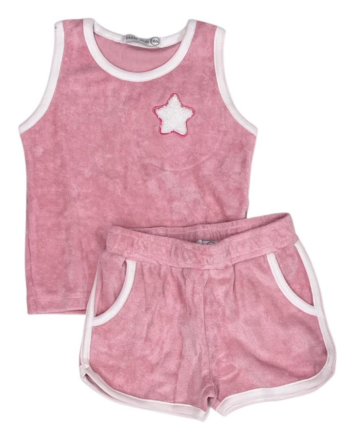 Little Mish Pink Star Patch Terry  Inf Short Set