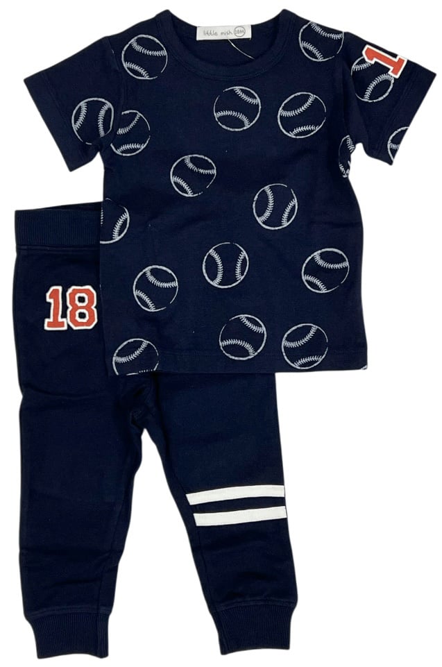 Little Mish Navy Baseball Pant Set