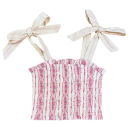 KatieJ NYC Pink Cotton Stripe Tie Top