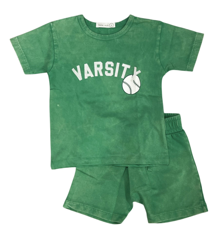 Little Mish Green Varsity Baseball Short Set