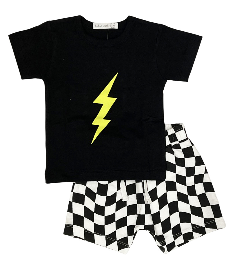 Little Mish Neon Bolt Check Inf  Short Set