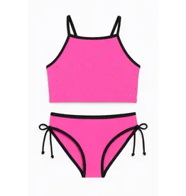 Limeapple Neon Pink Studded Tankini