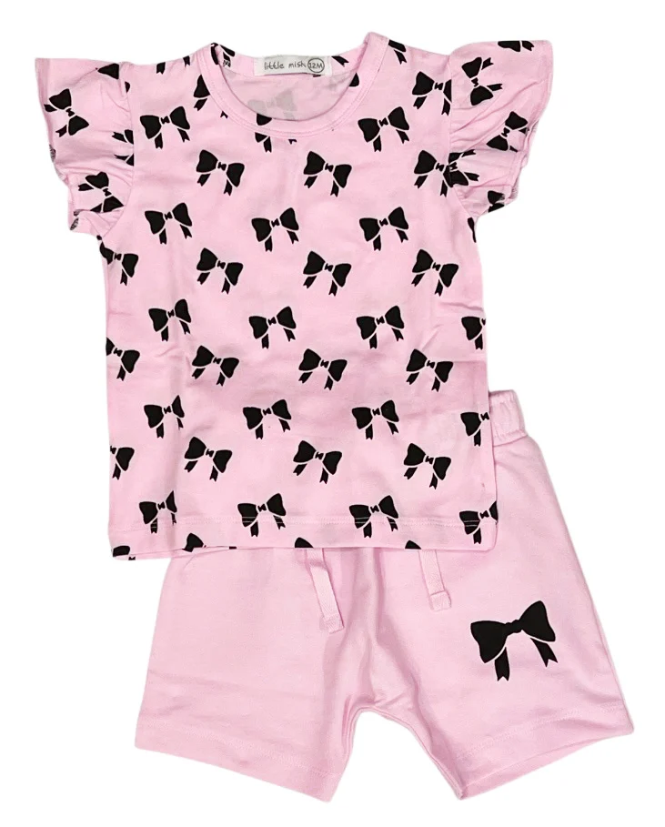 Little Mish Pink Bows Short Set