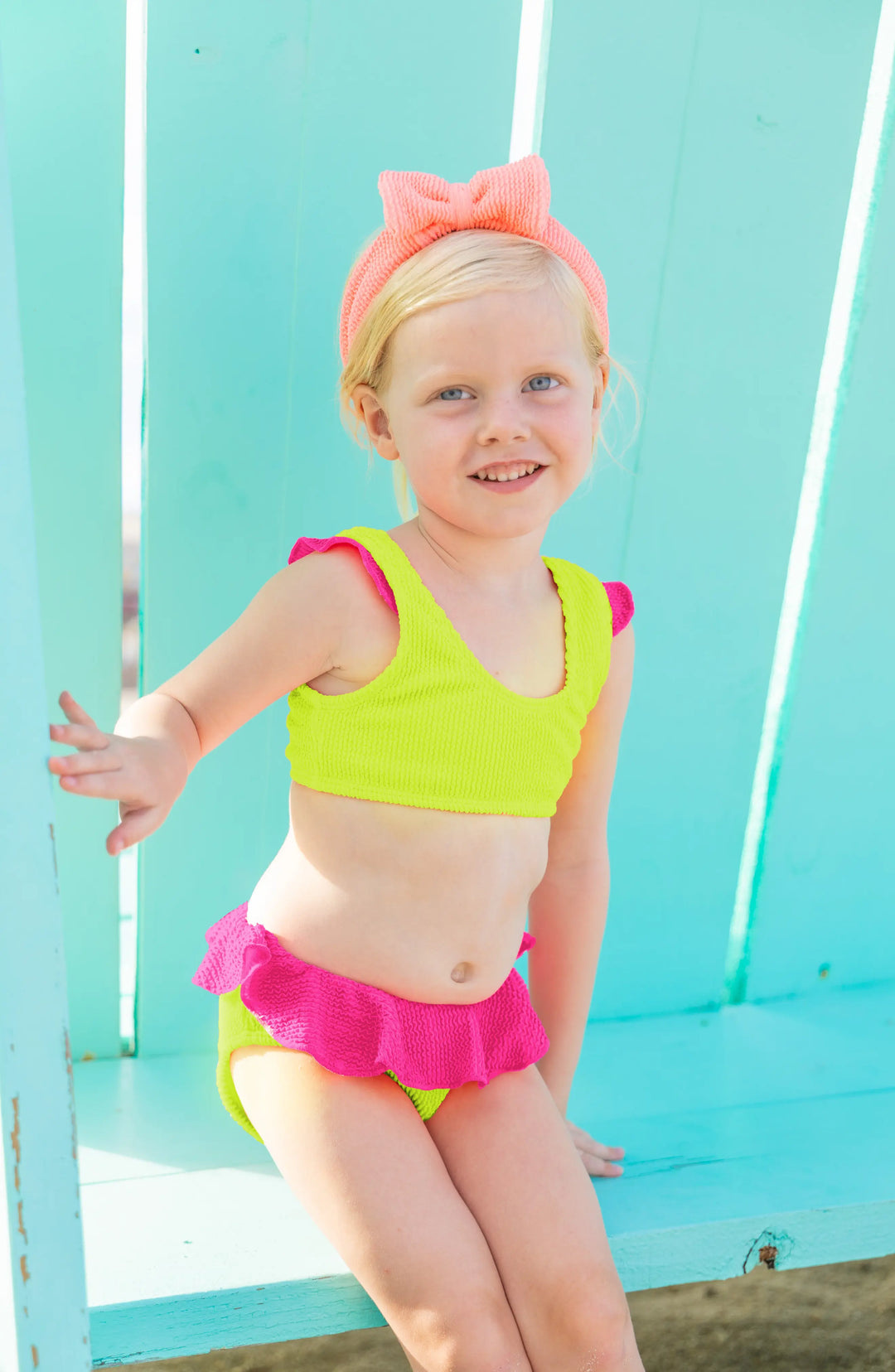 Limeapple Neon Yellow Crinkle Toddler Ruffle Bikini