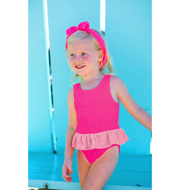 Limeapple Pink Crinkle Toddler Peplum Swimsuit