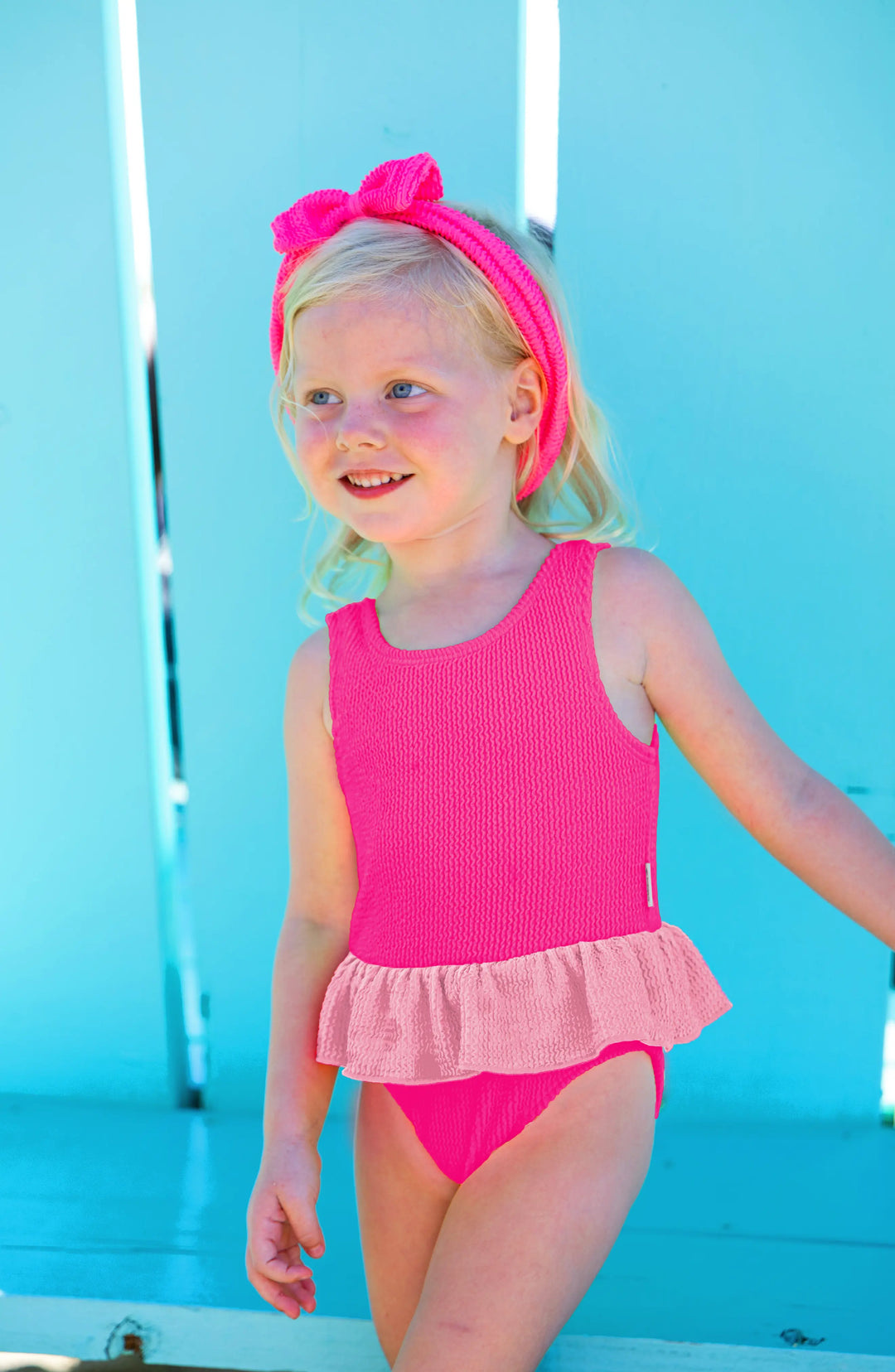Limeapple Pink Crinkle ToddlerPeplum Swimsuit