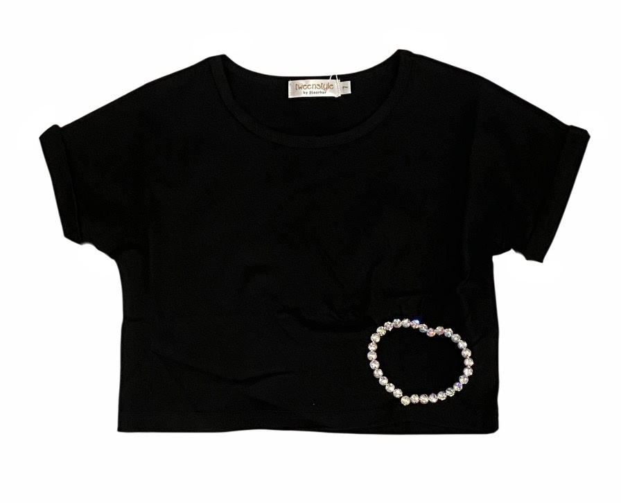 Tweenstyle Black Rhinestone Heart Tee
