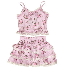 FBZ Pink Cabbage Gauze Skirt Set