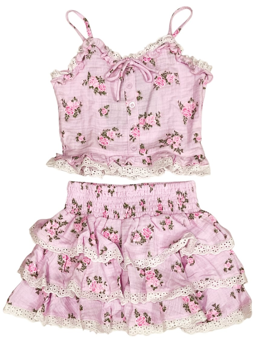 FBZ Pink Cabbage Gauze Skirt Set