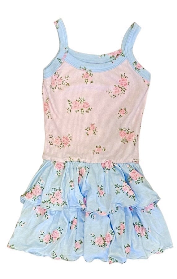 FBZ Blue Pink Cabbage Rose Dress