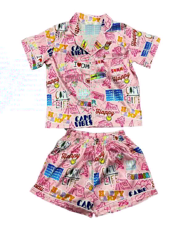 Tweenstyle Camp Stickers Poly/Silk Lounge Short Set