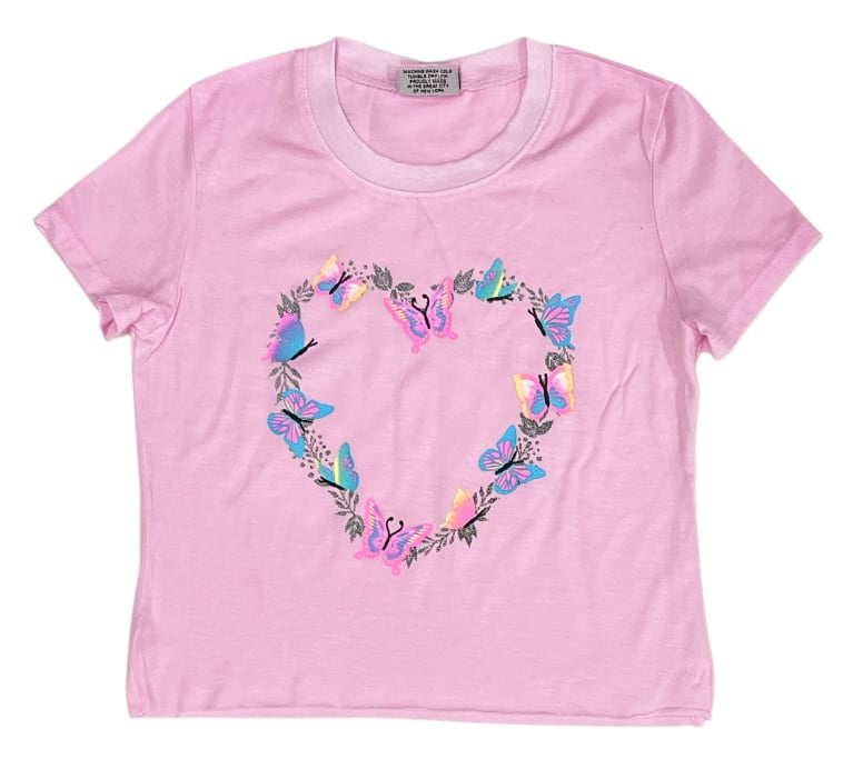 Firehouse Ice Pink Butterfly Heart SS Tee