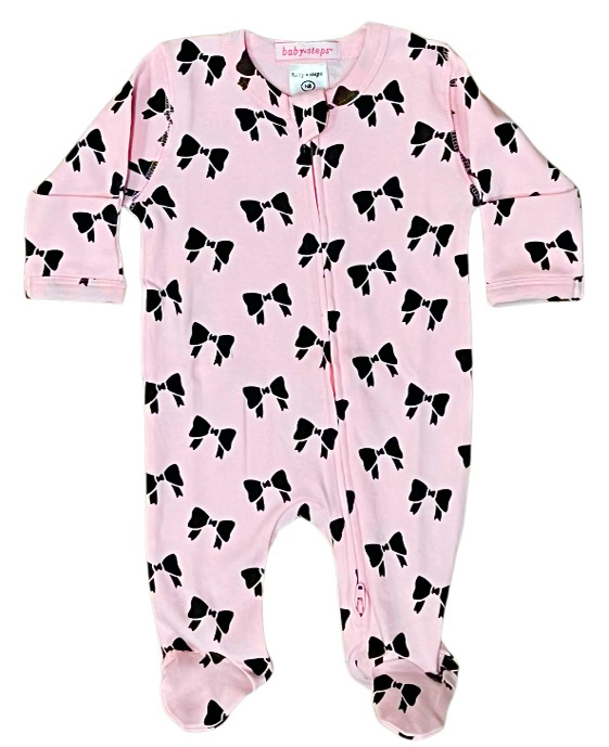 Baby Steps Pink Bows Footie