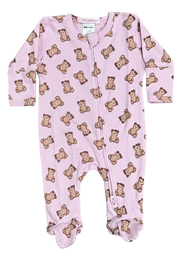 Baby Steps Pink Teddy Bear Footie
