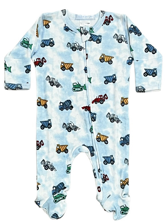 Baby Steps Blue Cloud Construction Footie