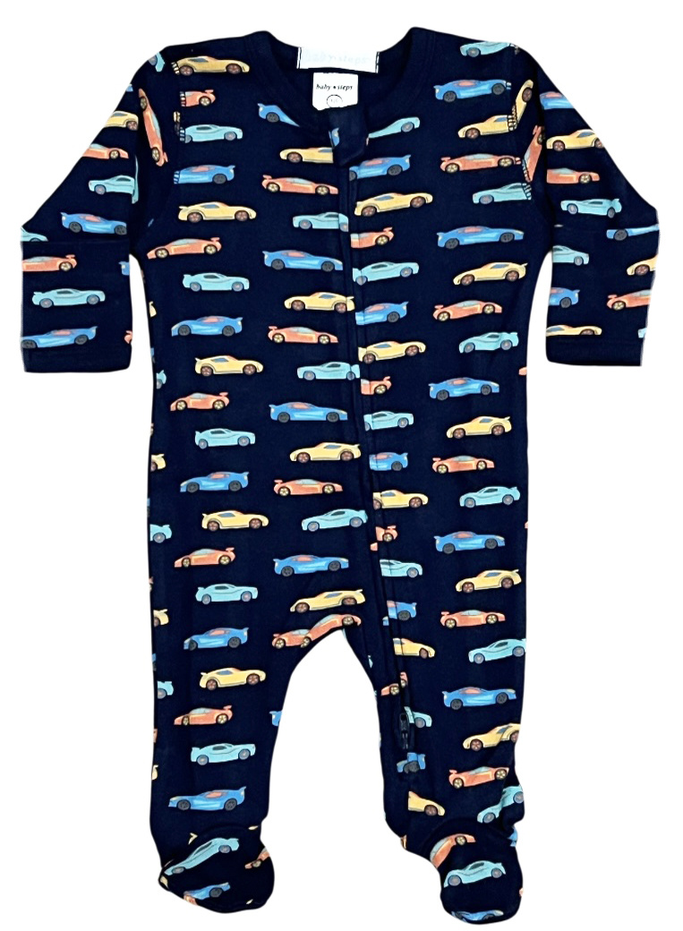 Baby Steps Navy Race Cars Footie