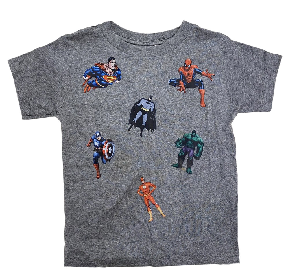 Super Heroes Print Grey SS Tee