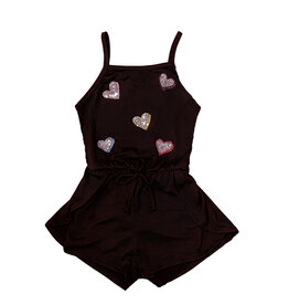 Sofi Black Rhinestone Heart Romper
