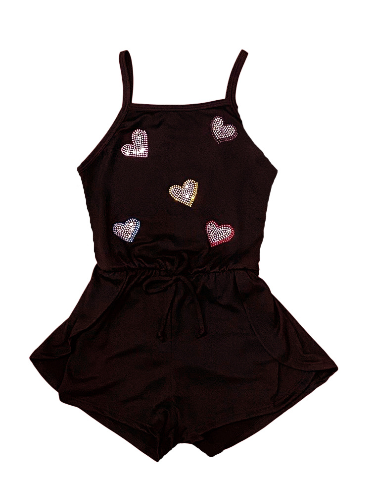 Sofi Black Rhinestone Heart Romper