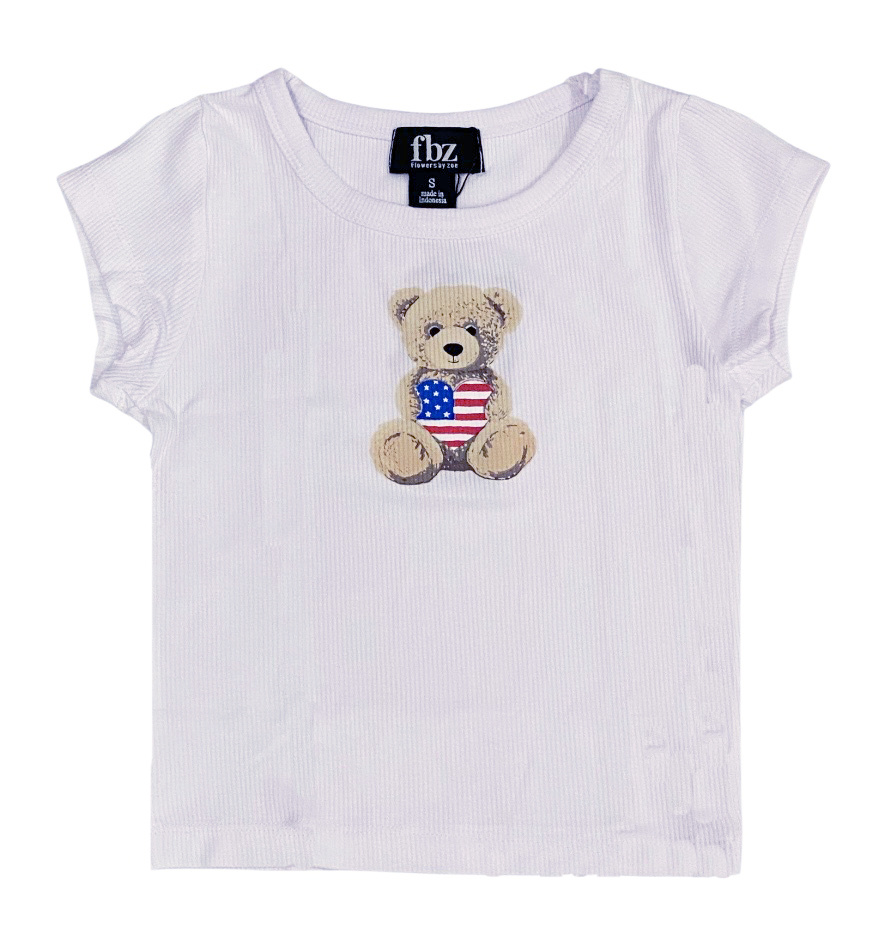 FBZ Bear w Flag Heart Rib SS Tee