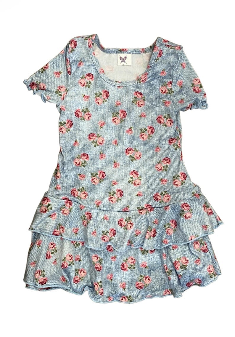 Social Butterfly Denim Roses Dress