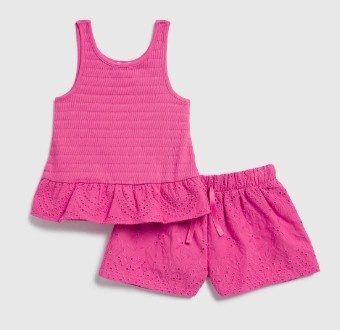Splendid Hibiscus Smocked Tank Eyelet Shorts Set