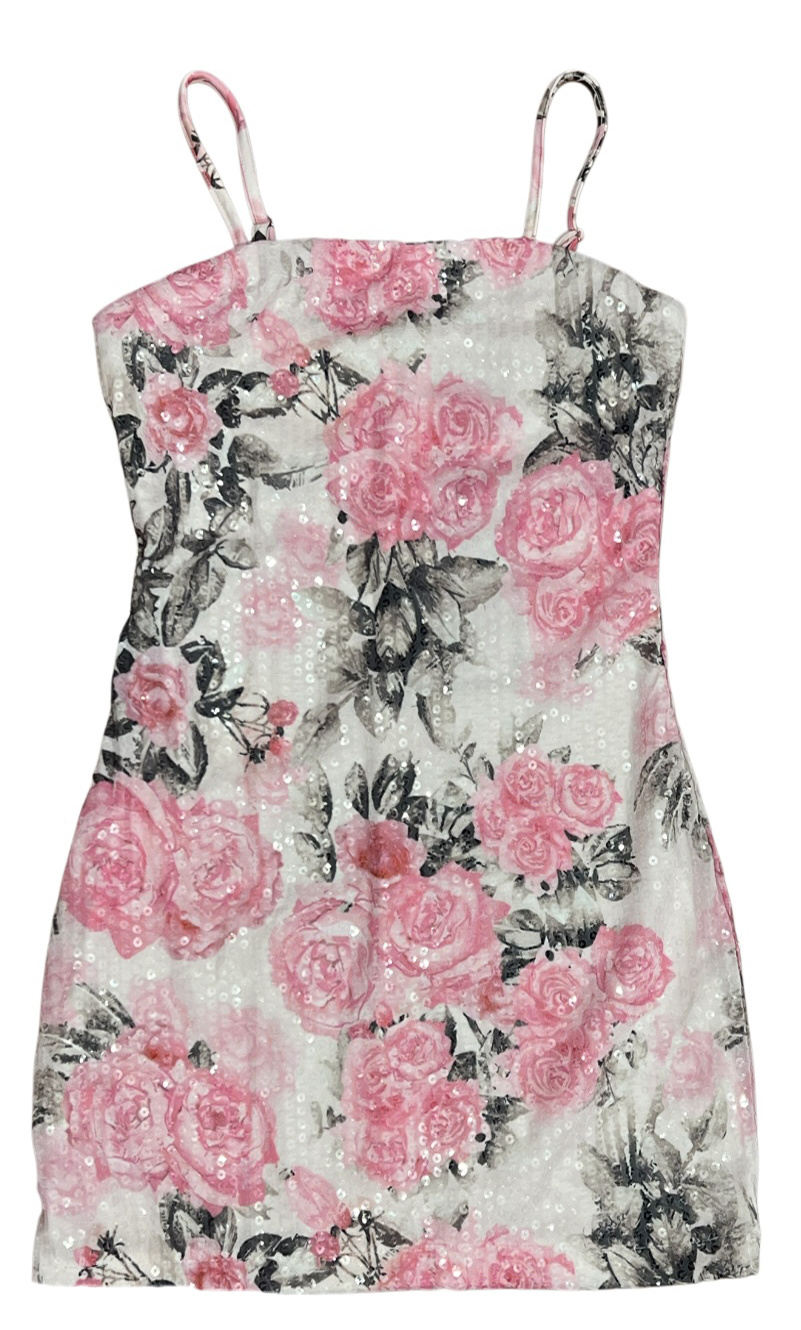 FBZ Pink Floral Stretch Sequin Dress