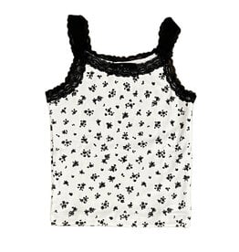 FBZ Black /White Floral Lace Trim Tank Top