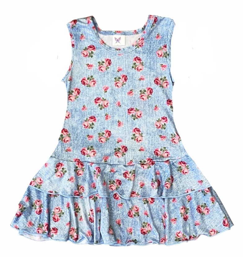 Social Butterfly Denim Roses Tank Dress