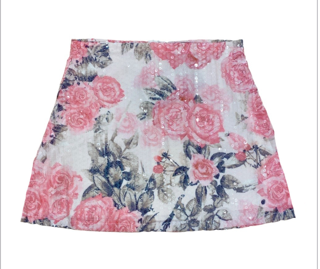 FBZ Pink Floral Stretch Sequin Skirt