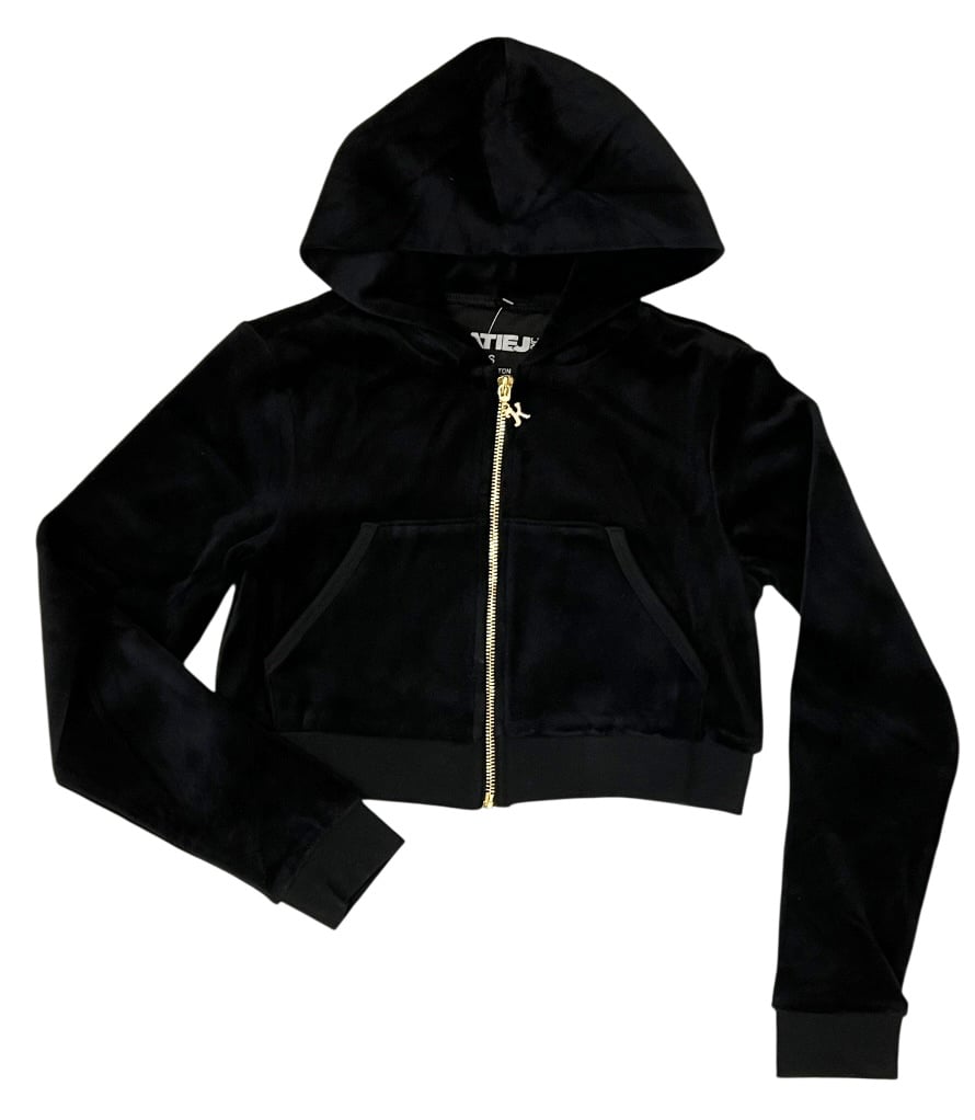 KatieJ NYC Blk Velour Jade Zip Hoodie