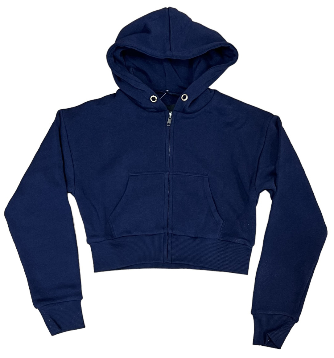 KatieJ NYC Dylan Evening Blue Cropped Zip Hoodie