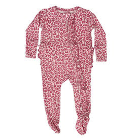 Lev Baby Pink Leopard Ruffle Footie