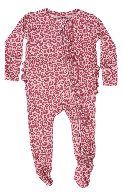 Lev Baby Pink Leopard Ruffle Footie