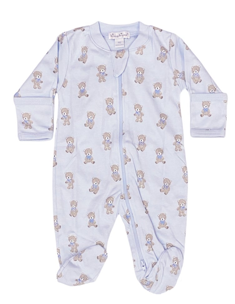 Kissy Kissy Lt Blue Teddy Bear Club Zip Footie