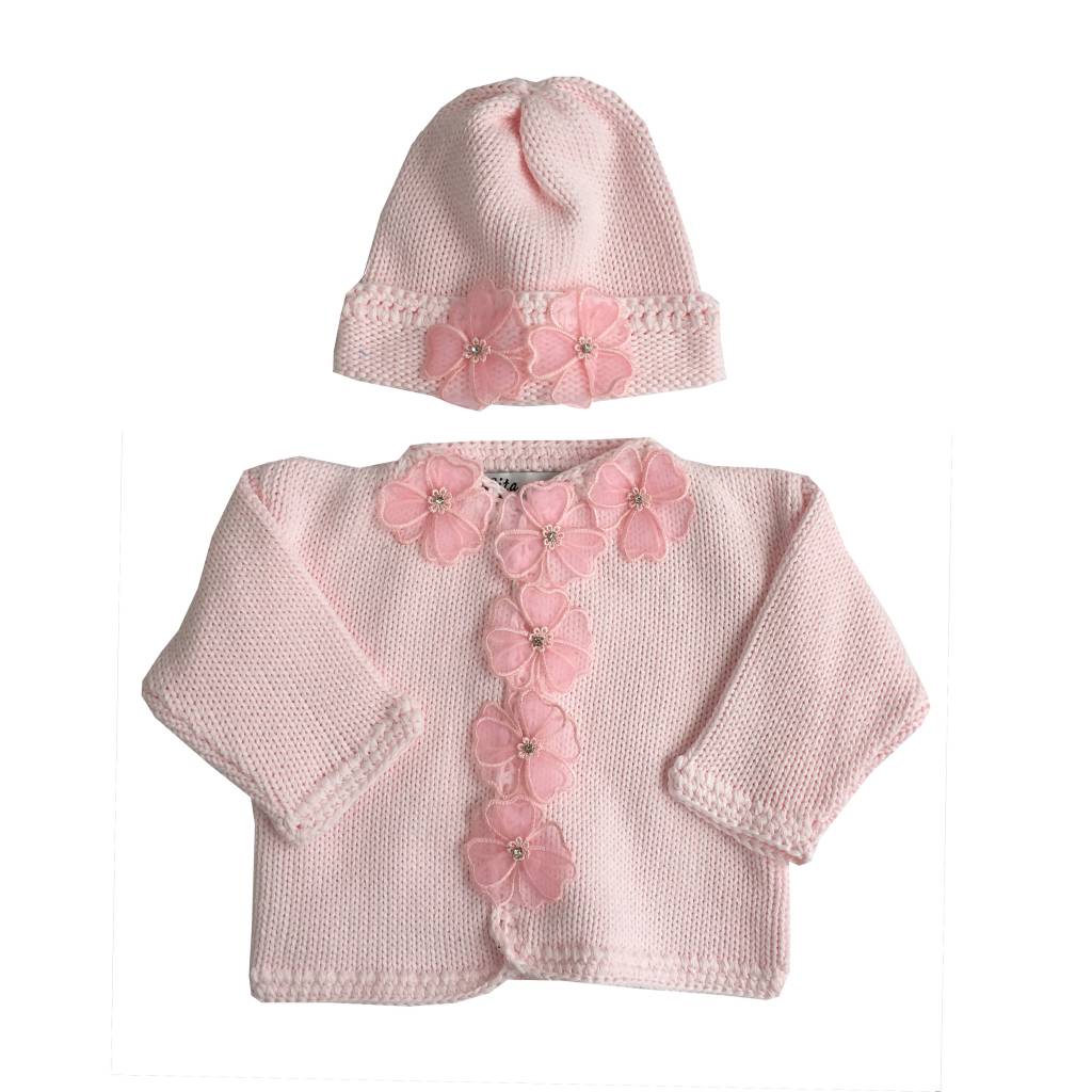 Gita Sheer Flower Sweater & Hat Set