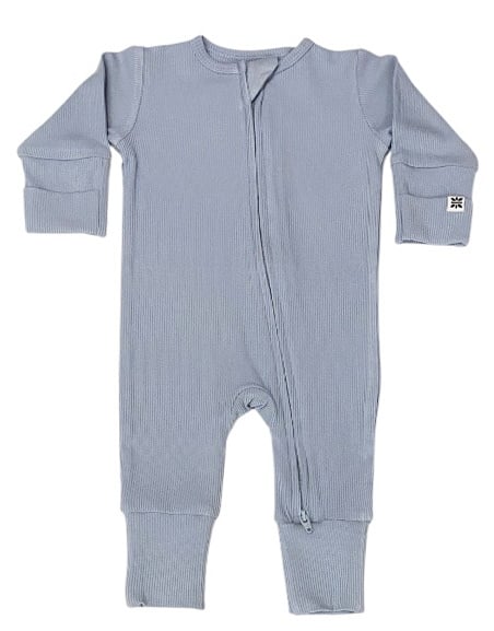 Lt Denim Blue Ribbed Bamboo Footie