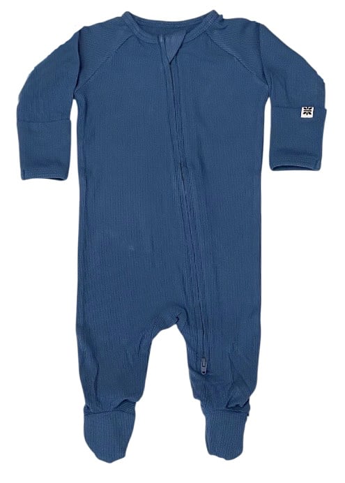 Cadet Blue Ribbed Bamboo Footie