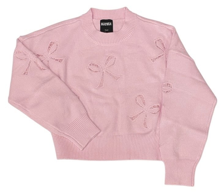 KatieJ NYC Baby Pink Erin Lace Bow Sweater