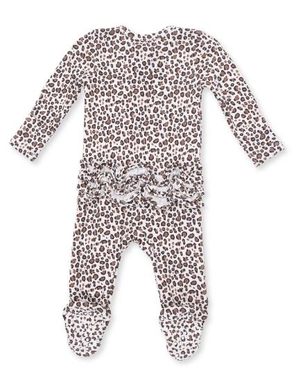 Angel Dear Leopard Rib Ruffle Back Footie